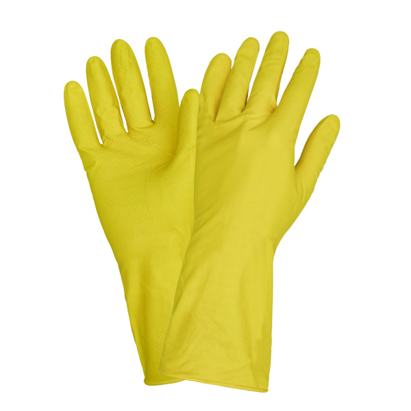 Перчатки хозяйственные латексные"Для деликатной уборки" с х/б напылением цв. Желтый от магазина Рабочий класс