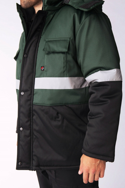 Костюм зимний мужской Профи-Норд (тк. Марк, 250) с п/к, цв. черный+зеленый от магазина Рабочий класс