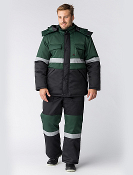 Костюм зимний мужской Профи-Норд (тк. Марк, 250) с п/к, цв. черный+зеленый от магазина Рабочий класс