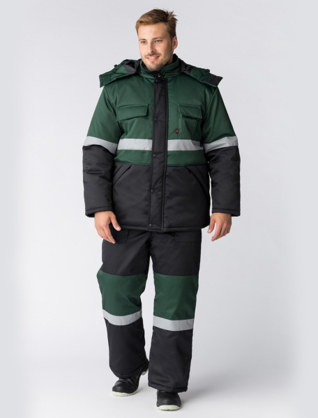 Костюм зимний мужской Профи-Норд (тк. Марк, 250) с п/к, цв. черный+зеленый от магазина Рабочий класс