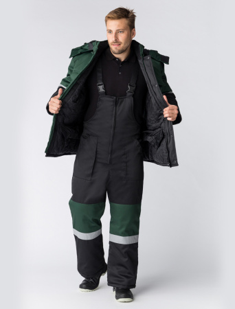 Костюм зимний мужской Профи-Норд (тк. Марк, 250) с п/к, цв. черный+зеленый от магазина Рабочий класс