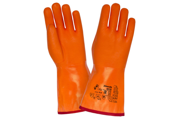 Перчатки утепленные 2Hands 4035, р-р 10,5, КЩС, МБС/флис, хлопок/ПВХ, длина 35 см от магазина Рабочий класс