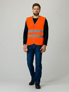 Жилет сигнальный ТИП 1, трик. полотно, застежка пуговицы цв. Оранжевый от магазина Рабочий класс