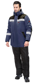Куртка СИРИУС-КОМФОРТ зимняя, удлиненная темно-синяя с черным и СОП от магазина Рабочий класс