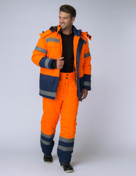 Костюм зимний Дорожник (Смесовая, 210) брюки, оранжевый/темно-синий от магазина Рабочий класс