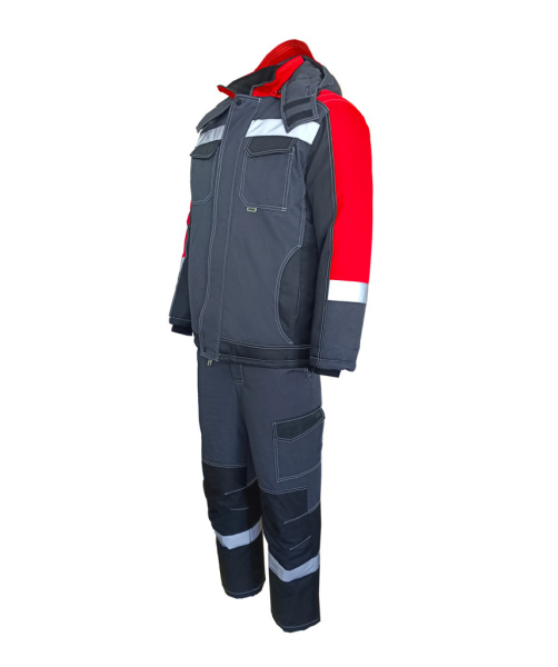 Костюм зимний мужской ЮКОН-Мембрана, ЮП-2, с п/к, цв. т-серый, чёрный, красный от магазина Рабочий класс