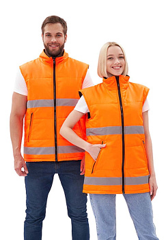 Жилет утепленный "ФАВОРИТ" цвет: оранжевый с СОП, ткань: Оксфорд от магазина Рабочий класс