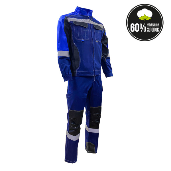 Костюм летний ФОРМУЛА Коттон с п/к цв. т/синий, чёрный, василёк, СОП от магазина Рабочий класс