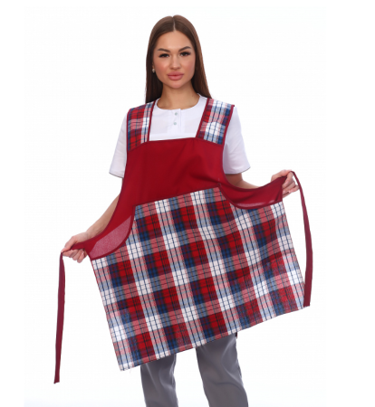 Фартук № 27 Габардин цв. Бордо/Клетка, р. Универсальный от магазина Рабочий класс
