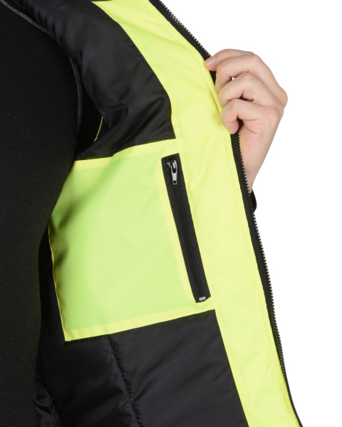 Жилет "Терминал" с капюшоном темно-синий с лимонным от магазина Рабочий класс