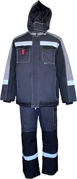 Костюм зимний мужской ЮКОН-Мембрана, ЮП-2, с п/к, цв. т-серый, чёрный, св. серый от магазина Рабочий класс
