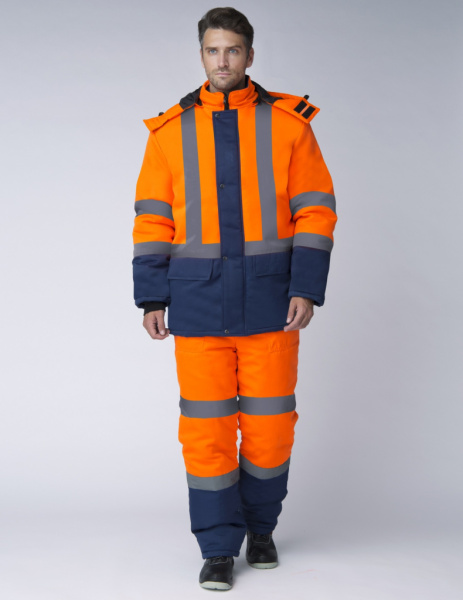 Костюм зимний Дорожник-Сигнал (тк.Смесовая,210) п/к, оранжевый/т.синий от магазина Рабочий класс