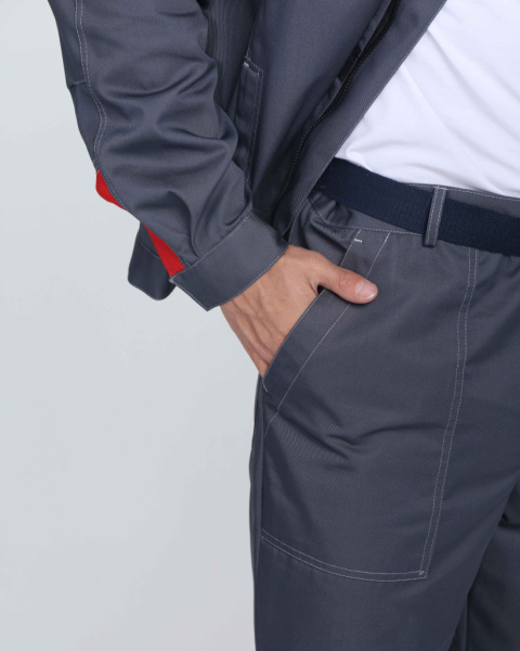 Костюм Фаворит-1 Премиум СОП IMP (тк.Смесовая,240) брюки, т.серый/серый/красный от магазина Рабочий класс