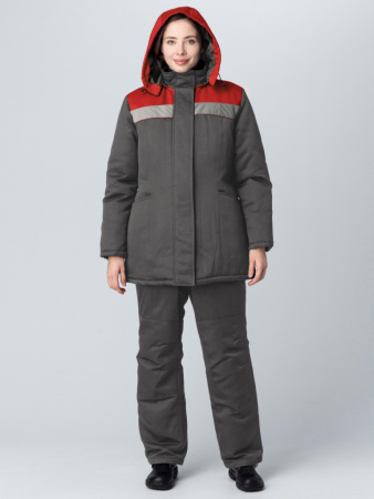 Куртка зимняя женская Вьюга СОП (тк.Смесовая,210), т.серый/красный от магазина Рабочий класс