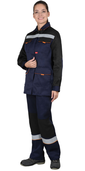 Костюм "СИРИУС-Ударница" женский:куртка,п/к.т.синий с черным с оранж. отд., СОП50мм от магазина Рабочий класс