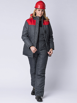 Куртка зимняя женская Снежана (тк. Дюспо) цв. т.серый+красный от магазина Рабочий класс