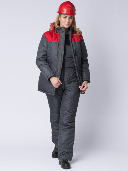Куртка зимняя женская Снежана (тк. Дюспо) цв. т.серый+красный от магазина Рабочий класс