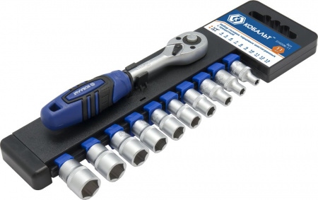 Набор головок торцевых КОБАЛЬТ с трещоткой 1/4" 4, 5, 6, 7, 8 ,9, 10, 11, 12, 13 мм Cr-V (12 шт.) по от магазина Рабочий класс