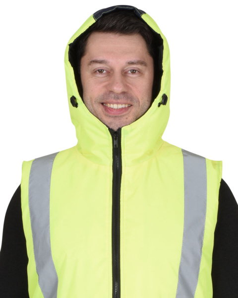 Жилет "Терминал" с капюшоном темно-синий с лимонным от магазина Рабочий класс