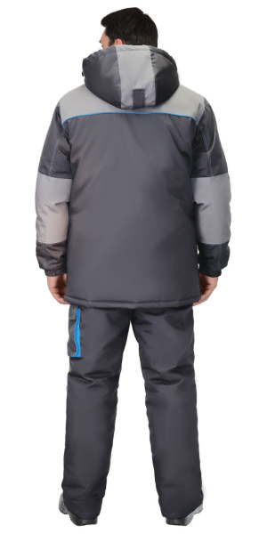 Костюм "ДВИН" зимний, курт удл. с п/к т.серый со ср.серым и голубой отделкой от магазина Рабочий класс