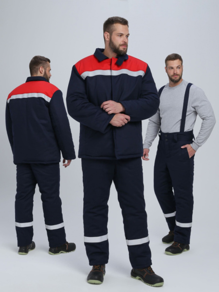 Костюм сварщика зимний Велд-СОП 1 кл.защиты (тк.Хлопок ОП,350) брюки, т.синий/красный от магазина Рабочий класс