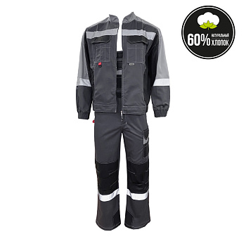 Костюм летний ФОРМУЛА Коттон с п/к цв. т/серый, св./серый и чёрный, СОП от магазина Рабочий класс