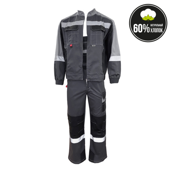Костюм летний ФОРМУЛА Коттон с п/к цв. т/серый, св./серый и чёрный, СОП от магазина Рабочий класс