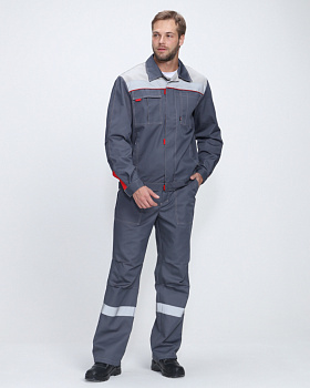 Костюм Фаворит-1 Премиум СОП IMP (тк.Смесовая,240) брюки, т.серый/серый/красный от магазина Рабочий класс