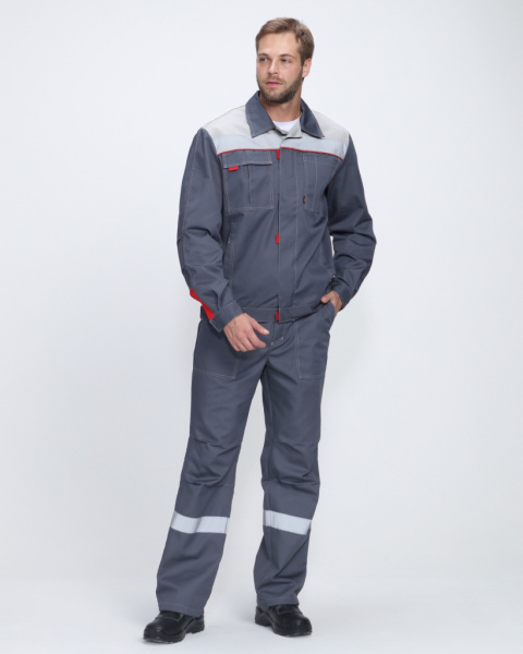 Костюм Фаворит-1 Премиум СОП IMP (тк.Смесовая,240) брюки, т.серый/серый/красный от магазина Рабочий класс