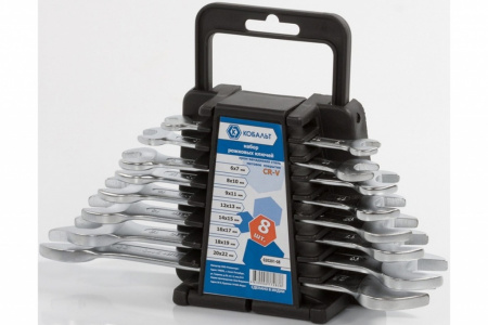 Набор ключей рожковых КОБАЛЬТ 6x7,8x10,9x11,12x13,14x15,16x17,18x19,20x22 мм (8 шт.) держатель от магазина Рабочий класс