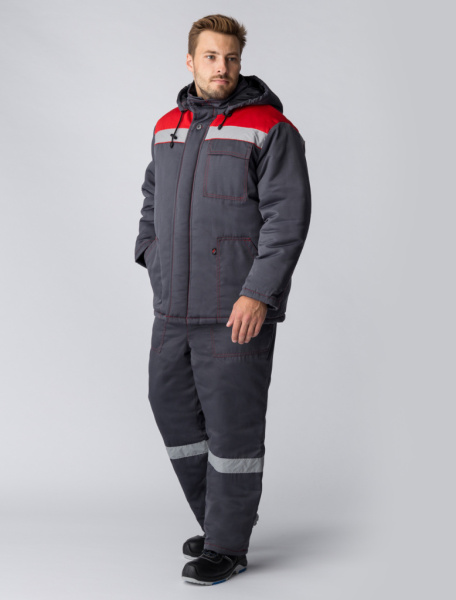Куртка зимняя Экспертный-Люкс NEW (тк.Смесовая,210), т.серый/красный от магазина Рабочий класс