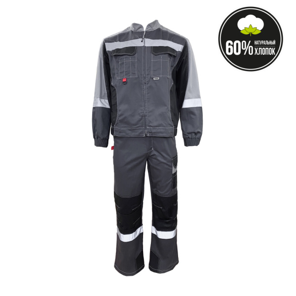 Костюм летний ФОРМУЛА Коттон с п/к цв. т/серый, св./серый и чёрный, СОП от магазина Рабочий класс