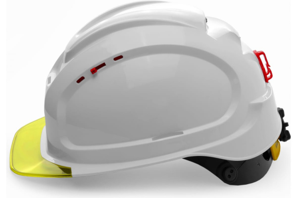 Каска защитная СОМЗ-80 Абсолют Престиж RAPID белая, желтый прозрачный козырек от магазина Рабочий класс