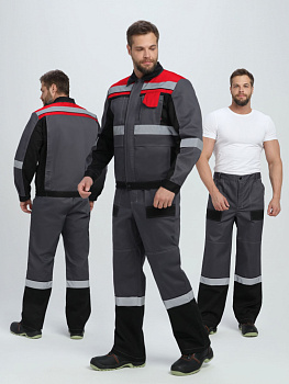 Костюм Виват-1 Премиум IMP (тк.Смесовая,240) брюки, т.серый/черный/красный от магазина Рабочий класс