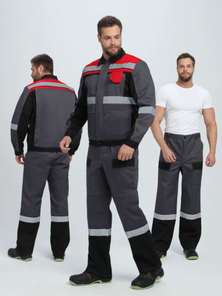 Костюм Виват-1 Премиум IMP (тк.Смесовая,240) брюки, т.серый/черный/красный от магазина Рабочий класс