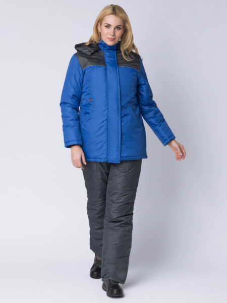 Куртка зимняя женская Снежана (тк. Дюспо) цв. васильковый+т.серый от магазина Рабочий класс