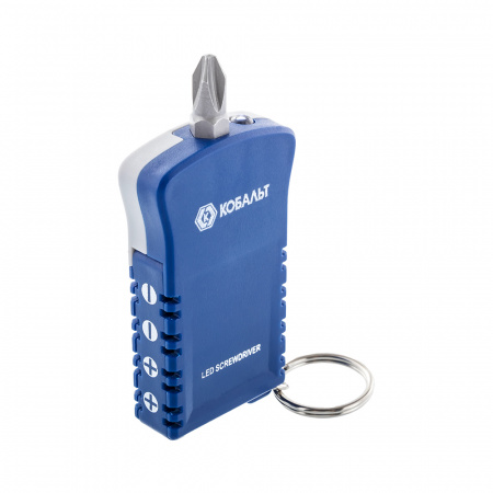 Отвертка рукоятка КОБАЛЬТ брелок с LED фонариком и набором бит (блистер) от магазина Рабочий класс