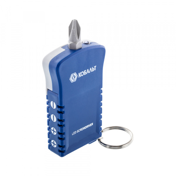 Отвертка рукоятка КОБАЛЬТ брелок с LED фонариком и набором бит (блистер) от магазина Рабочий класс