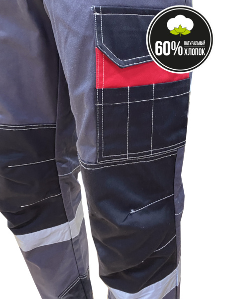 Костюм летний ФОРМУЛА Коттон с брюками цв. т/серый, чёрный, красный, СОП от магазина Рабочий класс