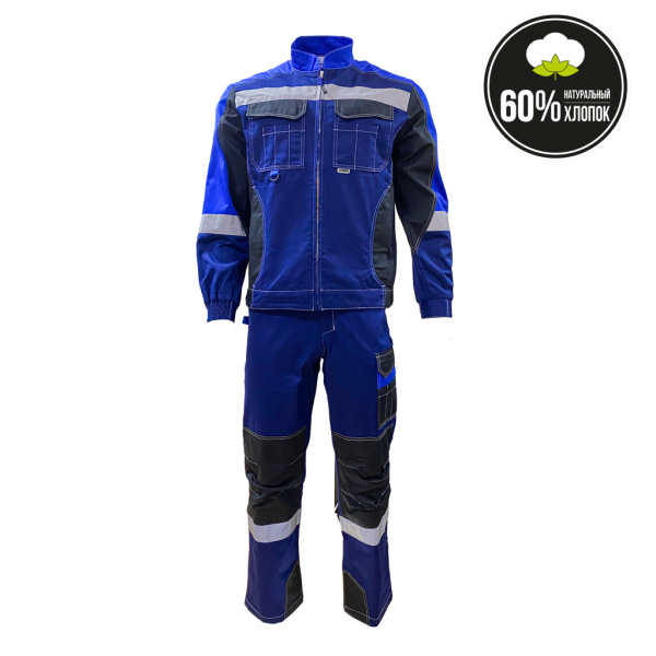 Костюм летний ФОРМУЛА Коттон с п/к цв. т/синий, чёрный, василёк, СОП от магазина Рабочий класс