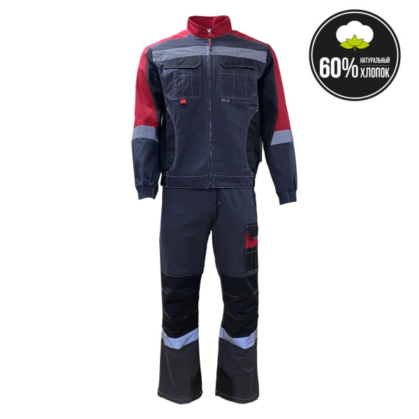 Костюм летний ФОРМУЛА Коттон с п/к цв. т/серый, чёрный, красный, СОП от магазина Рабочий класс