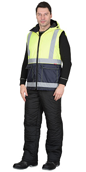 Жилет "Терминал" с капюшоном темно-синий с лимонным от магазина Рабочий класс