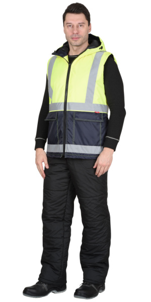 Жилет "Терминал" с капюшоном темно-синий с лимонным от магазина Рабочий класс