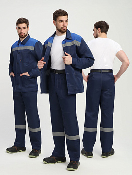 Костюм летний Стандарт-Р, куртка+брюки, усиленный, цв. т-синий+васильковый, с СОП от магазина Рабочий класс