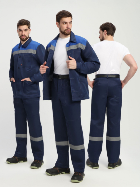 Костюм летний Стандарт-Р, куртка+брюки, усиленный, цв. т-синий+васильковый, с СОП от магазина Рабочий класс