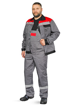 Костюм "Корпус" (куртка+п/к) тк. смесовая 65/35, пл. 240 г/м2, цв. т.серый/черный/красный от магазина Рабочий класс