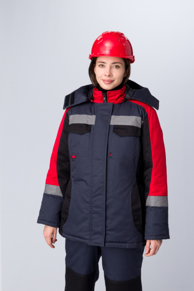 Костюм зимний женский Вектрон-2 СОП У. (тк.Смесовая,240) п/к, черный/красный/серый от магазина Рабочий класс