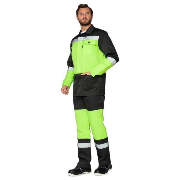 Костюм мужской "Трасса" лимонный/чёрный (куртка и полукомбинезон) от магазина Рабочий класс