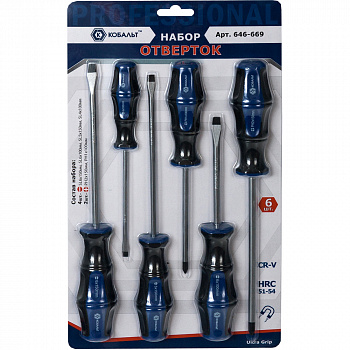 Набор отверток КОБАЛЬТ Ultra Grip CR-V (6 шт.) блистер от магазина Рабочий класс