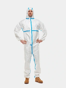 Комбинезон одноразовый Карвек (Белый с синими полосами) от магазина Рабочий класс
